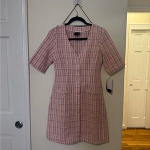 Maison Tara Pink Checkered Mini Dress